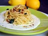 Spaghettis infusés aux écorces de citron et basilic, sauce crémeuse