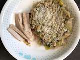 Blésotto poireau avec reste de velouté aux champignons parmesan et émincés de dinde