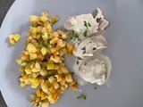 Filet mignon sauce moutarde accompagné de ses pommes de terre, poivrons et courgettes rissolés