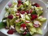 Salade acidulée au boulgour, chèvre, radis, concombre et framboises