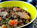 Salade de lentilles au saumon , graines de lin dorées et de tournesol (anti-cholestérol)
