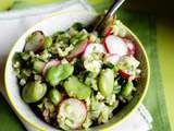 Salade de printemps : boulgour, fèves, concombre, radis et herbes {comme un taboulé}