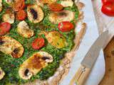 Pizza fine au chou kale, champignons et tomates cerises (vegan & sans gluten)