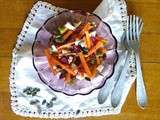 Salade de carotte, pois cassés, cranberry et chèvre, sauce au citron