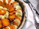 Tarte  au pesto de truffe d'été, panais et carotte, pâte à la noisette et à l'épeautre