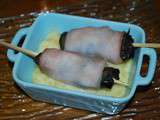 Brochette d'escargots, bacon et purée aillée