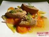 Escabèche de foie gras aux agrumes, légumes croquants, aneth