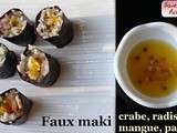 Faux maki au radis noir, crabe, mangue, sauce passion (sans riz)