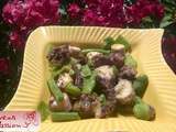 Salade de poulpe, pois gourmands, fèves, vinaigrette au curcuma