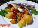 Salade tiède de pommes de terre, poivron, sardine et shiso
