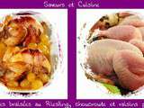 Cailles braisées au riesling, sauce au foie gras d'oie, choucroute et raisins poêlés