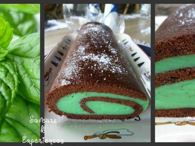 Bûche After Eight (mousse au chocolat, panna cotta menthe) par  Papilles-on-off. Une recette de fan à retrouver dans la catégorie  Pâtisseries sucrées sur , de Thermomix<sup>®</sup>.