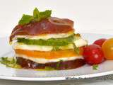 Millefeuille de tomates d’Antan, mozzarella et huile d’olive goût Intense
