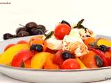 Salade de tomates, burrrata et olives