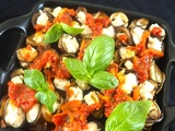 Roulés d’aubergines, sauce tomates, ricotta, pignons de pin