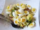 Salade de pommes de terre aux lardons fumés et œufs de caille