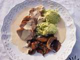 Filet mignon de porc, mousse de brocolis & poêlé de champignons de Paris