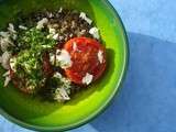 Salade d'hiver # Lentilles, tomates rôties, chèvre et herbes