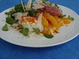 Salade d'hiver orange, mozzarella et jambon fumé