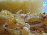 Rôti de porc moelleux aux oignons et moutarde à l'ancienne avec son écrasé de pomme de terre céleri rave
