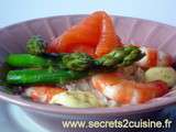 Salade de riz au saumon fumé, crevettes, asperges et mayonnaise légère
