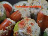 Courgettes  et tomates farcies au poisson, boulgour et oignons confits