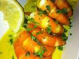 Brochettes de crevettes marinés et sauce citron/ curry