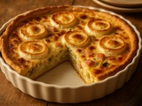 Quiche crémeuse poireaux, jambon et chèvre, fondante sans fond détrempé