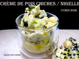 Facile crème de pois chiches aux graines de nigelle /cumin noir/ huile d'olive et tahin
