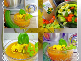 Vidéo + recette d'un potage de légumes aux fleurs et poudre de racines de pissenlits au blender