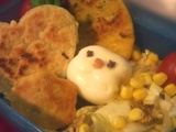 Bento lunchbox pancakes - crêpes citrouille, jambon cru, salade méli mélo