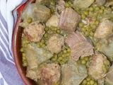 Tajine de petits pois et artichauts aux boulettes de veau