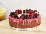 Drip cake chocolat fruits rouges sans gluten pour une birthday party tutti frutti
