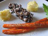 Duxelle de champignons à l'armagnac, carotte rotie au cumin et écrasé de pommes de terre