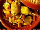 Tajine de poulet avec ses petits légumes : carotte, poivron et courgette