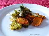 Légumes verts aux carottes et pommes de terre rôties – végétalien
