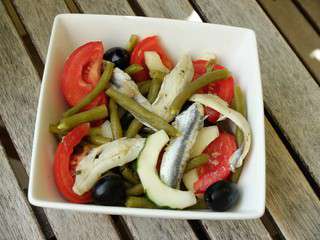 Salade niçoise aux anchois et olives noires