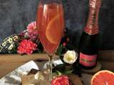 Cocktail Elixir d’Amour : champagne rosé, pamplemousse et rose