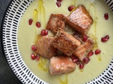 Dés de saumon sauce poireaux pommes de terre