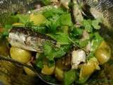 Salade de la dèche, sardines à l'huile, patates et haricots plats