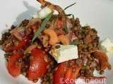 Salade de lentilles verte du Puy et sa sauce chaude à la pancetta