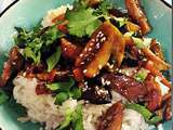 Wok canard aigre doux, légumes croquants, riz au sésame