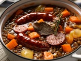 Lentilles aux saucisses fumées en cocotte