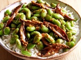 Poêlée d’edamame express au miso et champignons