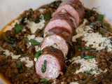 Saucisses aux lentilles et crème à la moutarde, d’Ottolenghi