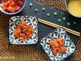 Saumon mariné au soja, parfums de sésame et touches de wasabi