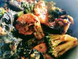 Crevettes sautées aux brocolis et champignons sauce coco
