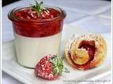 Panna cotta au mascarpone et cardamome, tartare de fraises et rose en feuilleté de fraises