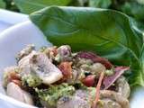Salade d'haricots coco au pistou (basilic, pignons, citron vert) et chorizo croustillant
