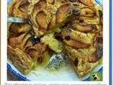 Flan pâtissier au tapioca, raisins secs, pommes et confiture abricot /rhubarbe